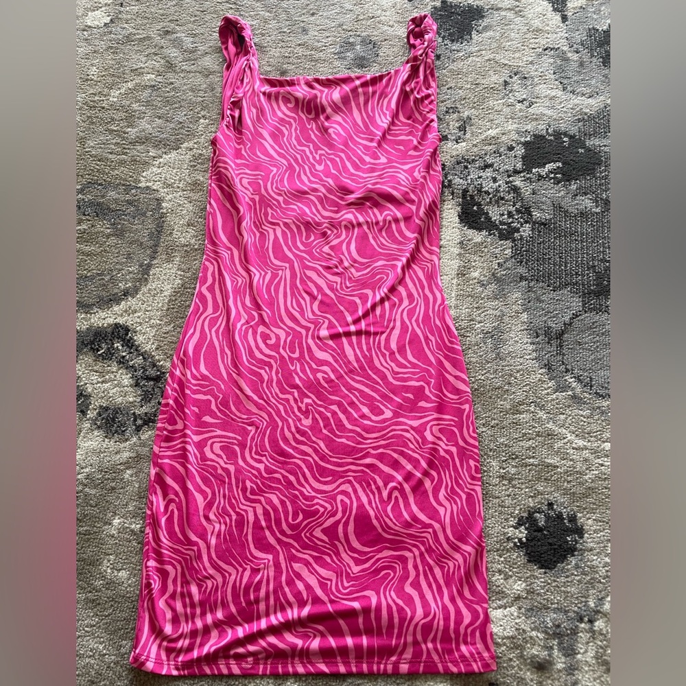 Pink patterned mini dress, size small